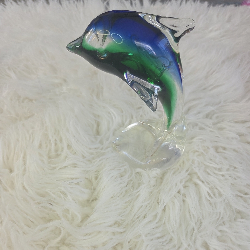 Dynasty Gallery Murano Style Art Glass Dolphin Figurine